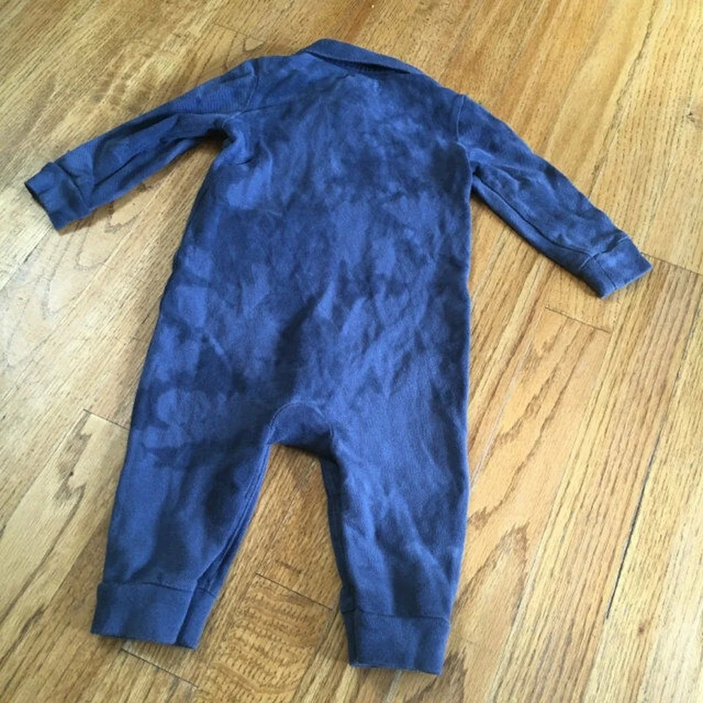 Ralph Lauren Boys‎ Romper Size 6 Months Tie Dye Look Blue Pique Polo Long Sleeve